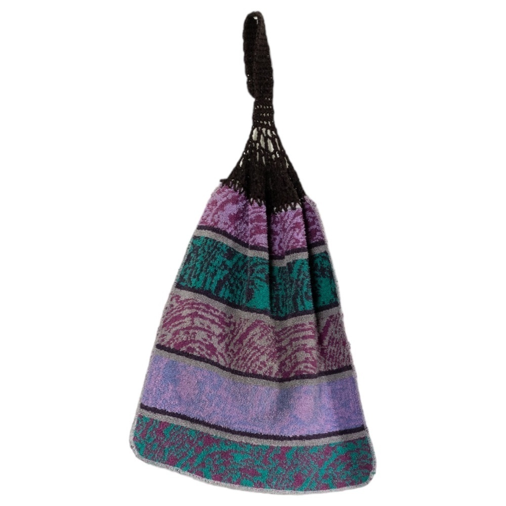 Vintage Hand Towel with Crochet Loop 90s Multi-Pattern  Postmodern Funky Artsy